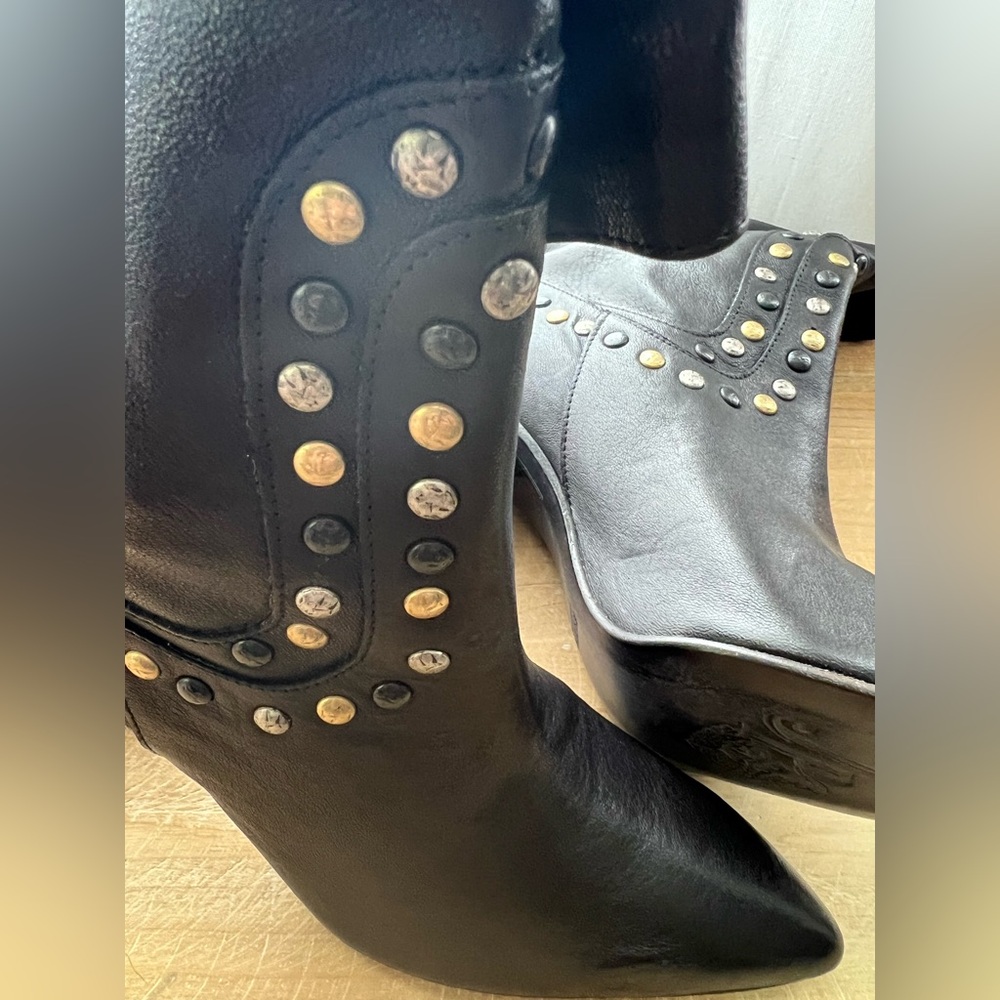 Free People Studded Dakota Heel Leather Boots Black Size 41 New - Picture 9 of 10